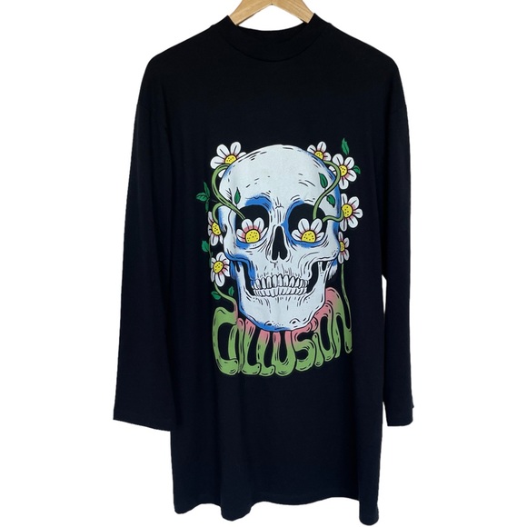 ASOS COLLUSION Skull/floral Print Long T-shirt Tunic Size 10 Oversized - Picture 6 of 7